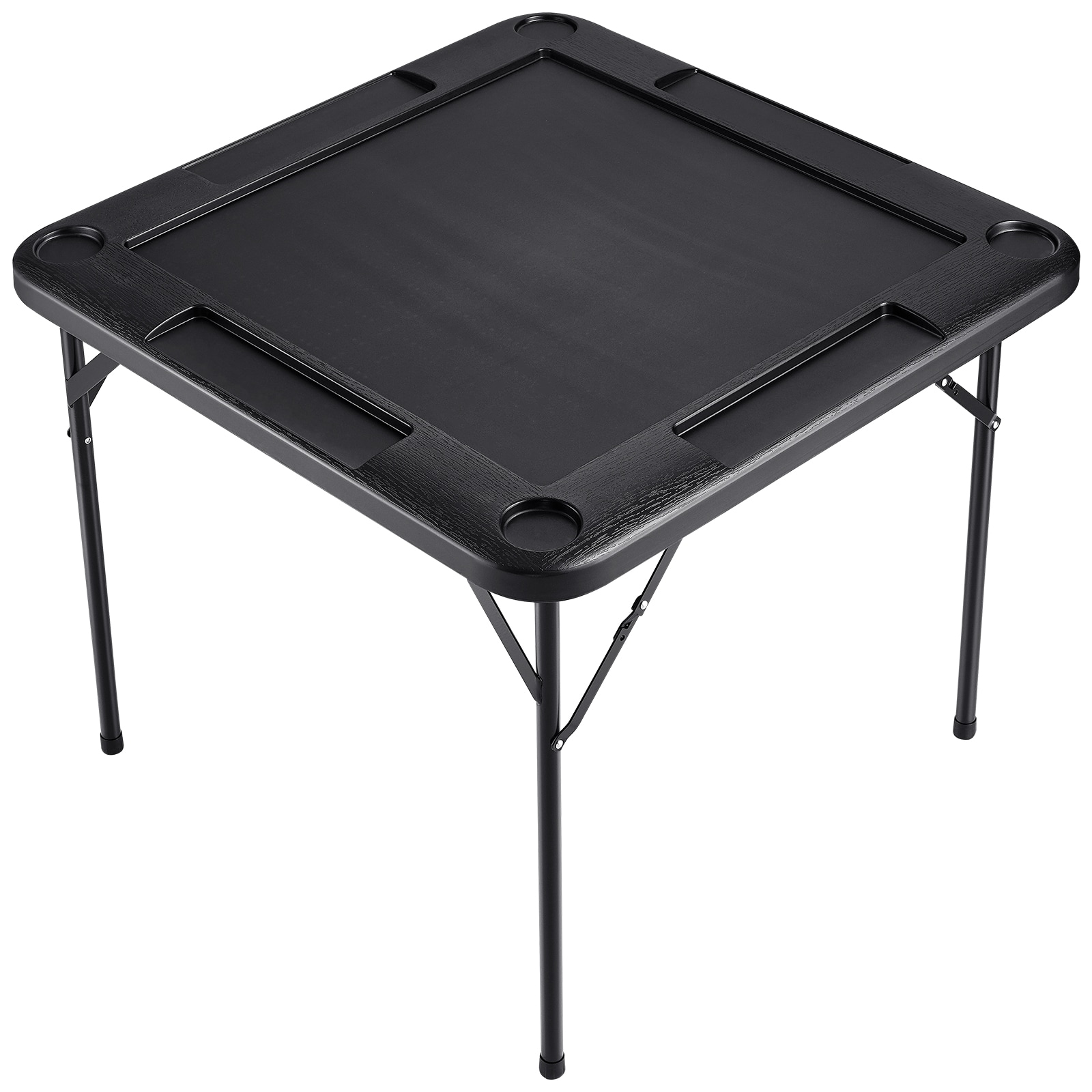 Mahjong Table 4 Player Folding Card Table & 4 Cup Holders Chip Trays Black_voghion.com